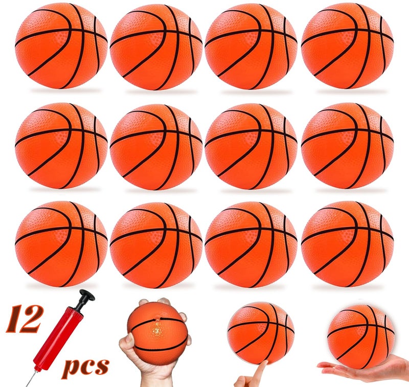 Hymaz 12 Pack 4 Inch Mini Basketball Ball for Kids Toddlers - Mini Hoop Basketball Toy Geart for Sports Beach Pool Theme Party Favor with Pump Rubber Basketball - Image 1