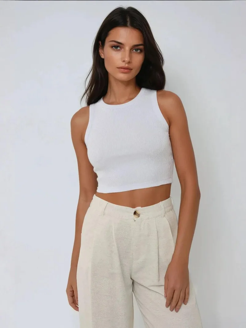 HICCUP Halter Neck Knitted Crop Tank Top