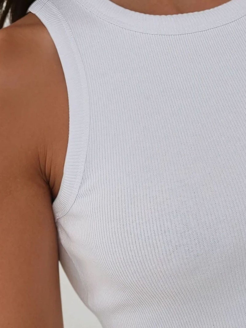 HICCUP Crew Neck Ribbed Knit Sleeveless Crop Top - Image 3