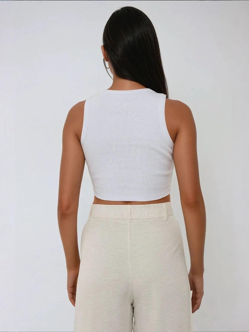 HICCUP Crew Neck Ribbed Knit Sleeveless Crop Top - Image 4
