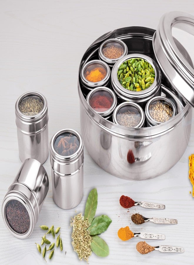 STEEPLE Stainless Steel Masala Box | 9-in-1 Airtight Spice Box with See-Through Lid | Multipurpose Spice Organizer for Kitchen | Durable & Rust-Free | Traditional Indian Spice Storage Container - Image 2