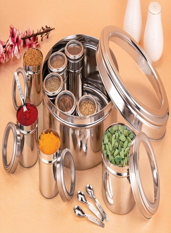 STEEPLE Stainless Steel Masala Box | 9-in-1 Airtight Spice Box with See-Through Lid | Multipurpose Spice Organizer for Kitchen | Durable & Rust-Free | Traditional Indian Spice Storage Container - Image 4