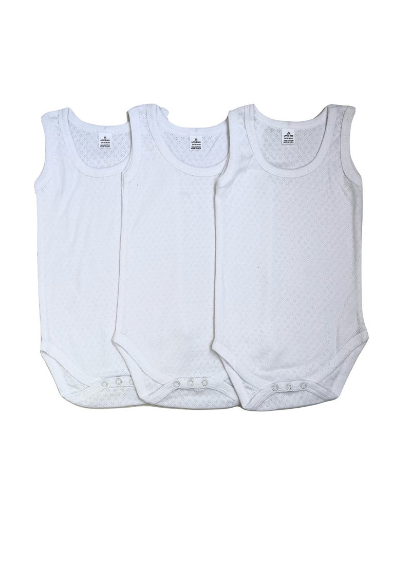 Little Bee Pack of 3 Romber ,Basic 100% Super Soft Cotton, Sleeve less, Romper/Bodysuit, 0 to 3 months, 3 to 6 months, 6 to 12 months, 12 to 18 months, 18 to 24 months, White Made With Love - Image 1