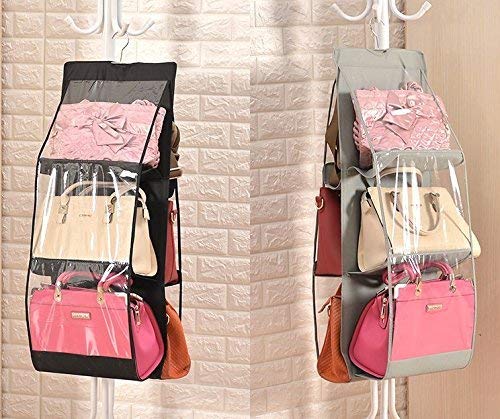 ZINZA 6 Pocket Large Clear Purse Handbag Hanging Storage Bag Organizer Closet Tidy Closet Organizer Wardrobe Rack Hanger Holder for Fashion Handbag Purse Pouch Multicolour 1 Piece black - Image 2