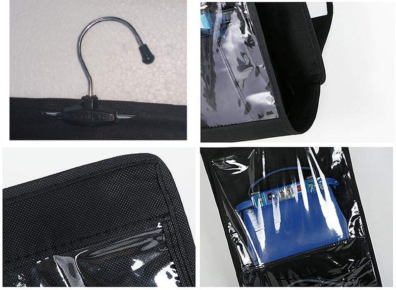 ZINZA 6 Pocket Large Clear Purse Handbag Hanging Storage Bag Organizer Closet Tidy Closet Organizer Wardrobe Rack Hanger Holder for Fashion Handbag Purse Pouch Multicolour 1 Piece black - Image 4