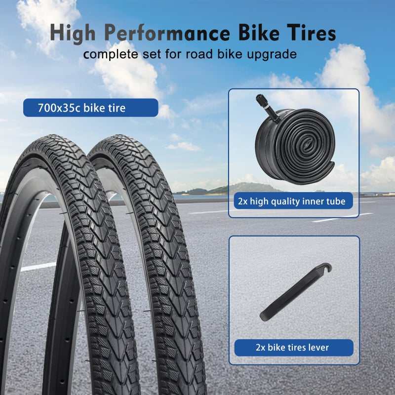 HUIOK 700x35C Bike Tire Replacement Kits 2 Pack, HUIOK Road Bike Tires 700x35C/37-622 Folding Bike Tires Replacement with 2 Tubes and 2 Levers Suitable for Bicycle Tires 700x35C 28x1 5/8x1 3/8 - Image 4