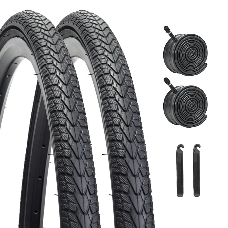 HUIOK 700x35C Bike Tire Replacement Kits 2 Pack, HUIOK Road Bike Tires 700x35C/37-622 Folding Bike Tires Replacement with 2 Tubes and 2 Levers Suitable for Bicycle Tires 700x35C 28x1 5/8x1 3/8 - Image 1