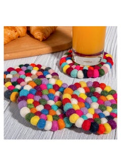 KASTWAVE Round Felt Ball Coasters, 8 Pcs Wool Colorful Absorbent Coasters, Heat Resistant Durable Thick Felt Design, Cute Table and Car Coasters, Rainbow Felt Coasters Handmade, Home Decor  - Image 4