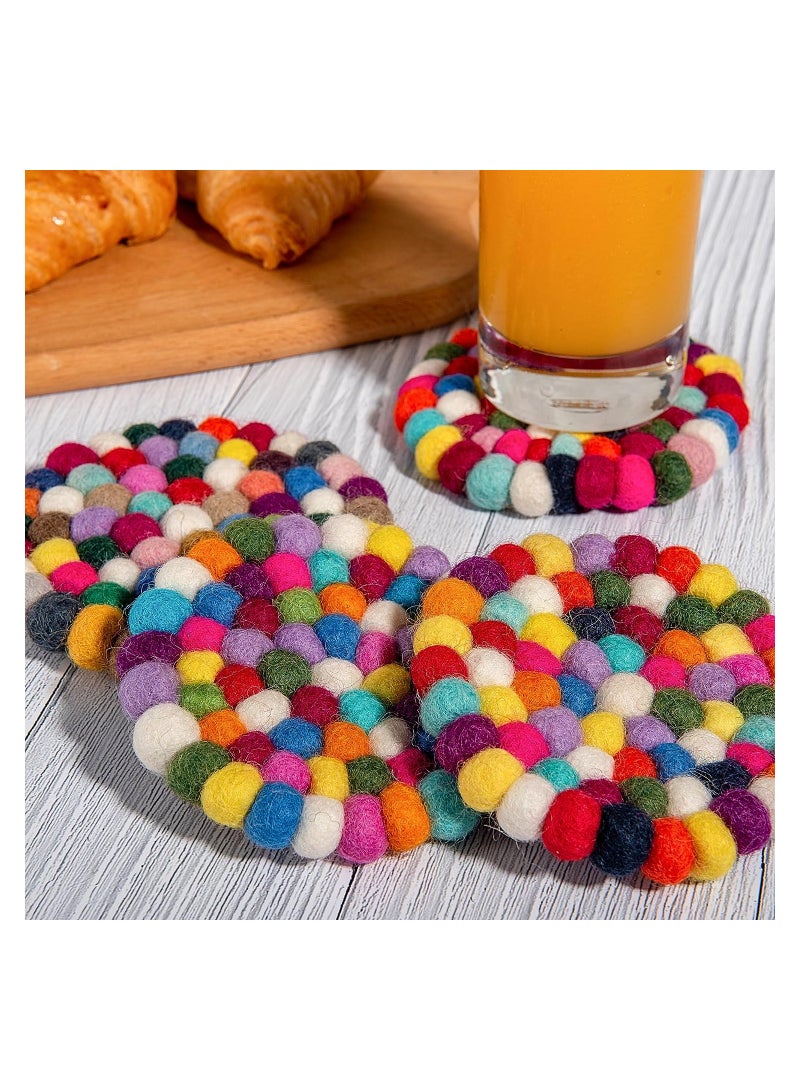 KASTWAVE Round Felt Ball Coasters, 8 Pcs Wool Colorful Absorbent Coasters, Heat Resistant Durable Thick Felt Design, Cute Table and Car Coasters, Rainbow Felt Coasters Handmade, Home Decor  - Image 4