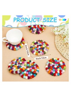 KASTWAVE Round Felt Ball Coasters, 8 Pcs Wool Colorful Absorbent Coasters, Heat Resistant Durable Thick Felt Design, Cute Table and Car Coasters, Rainbow Felt Coasters Handmade, Home Decor  - Image 5