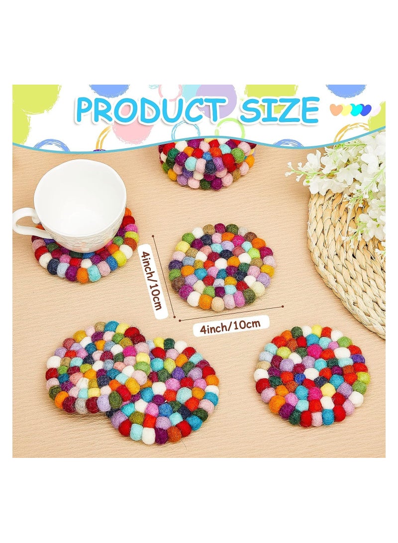 KASTWAVE Round Felt Ball Coasters, 8 Pcs Wool Colorful Absorbent Coasters, Heat Resistant Durable Thick Felt Design, Cute Table and Car Coasters, Rainbow Felt Coasters Handmade, Home Decor  - Image 5