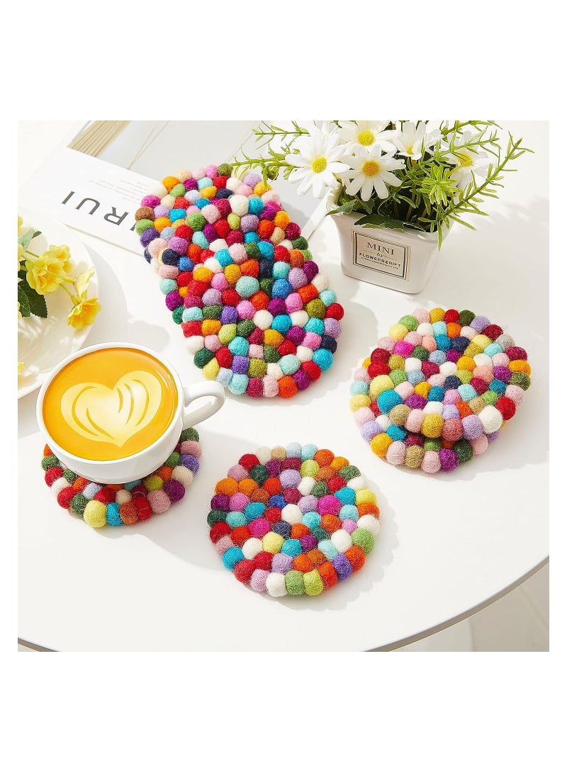 KASTWAVE Round Felt Ball Coasters, 8 Pcs Wool Colorful Absorbent Coasters, Heat Resistant Durable Thick Felt Design, Cute Table and Car Coasters, Rainbow Felt Coasters Handmade, Home Decor  - Image 2
