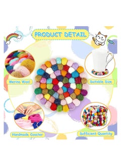 KASTWAVE Round Felt Ball Coasters, 8 Pcs Wool Colorful Absorbent Coasters, Heat Resistant Durable Thick Felt Design, Cute Table and Car Coasters, Rainbow Felt Coasters Handmade, Home Decor  - Image 3