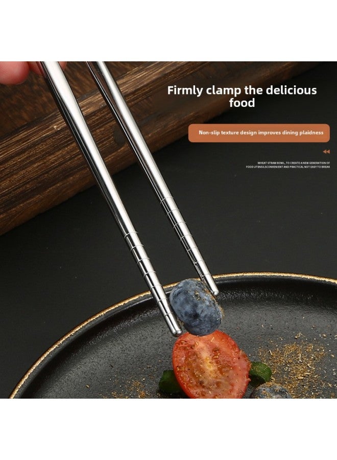 304 Stainless Steel Chopsticks Food Grade Household Hotel All-square Chopsticks High-grade Suit Anti-slip Mildew-proof Half-square Chopsticks-Specifications:Half Square Light Body 21cm [304 Material]  - Image 3