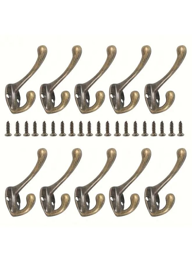 10 قطعة من خطافات المعاطف المثبتة على الحائط ذات الطراز الرجعي المتين، رف معاطف قديم برونزي - Image 1