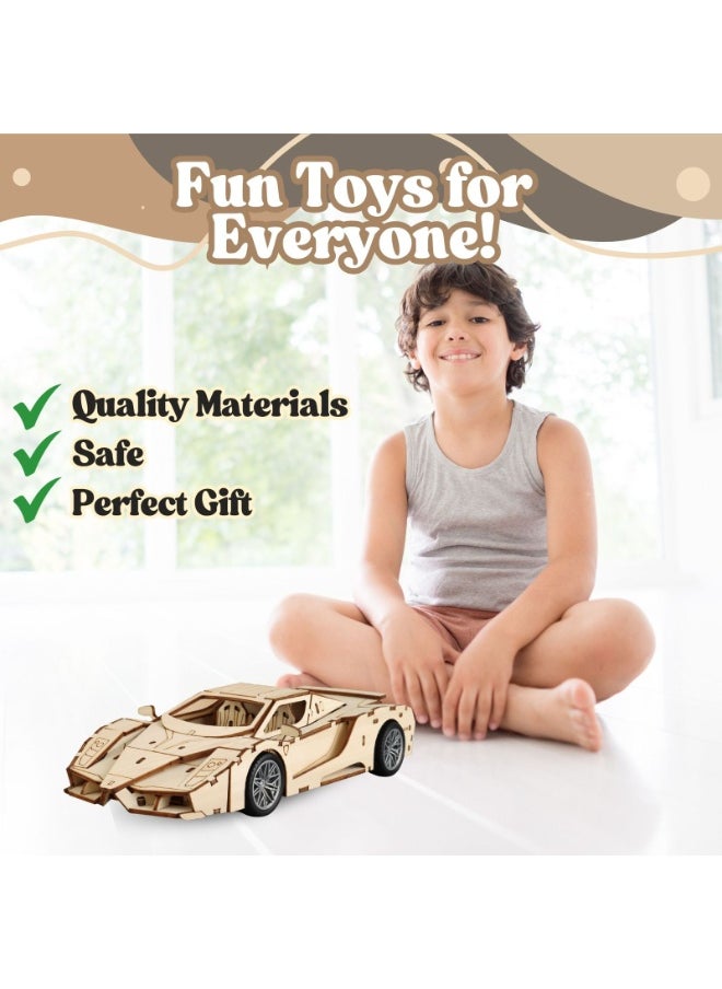 Home Smart Home Smart DIY Wooden Car for toddlers Wooden Assembly car 93 pcs set Small wooden block, instruction manual wheels and glue perfect for gift.  - Image 4