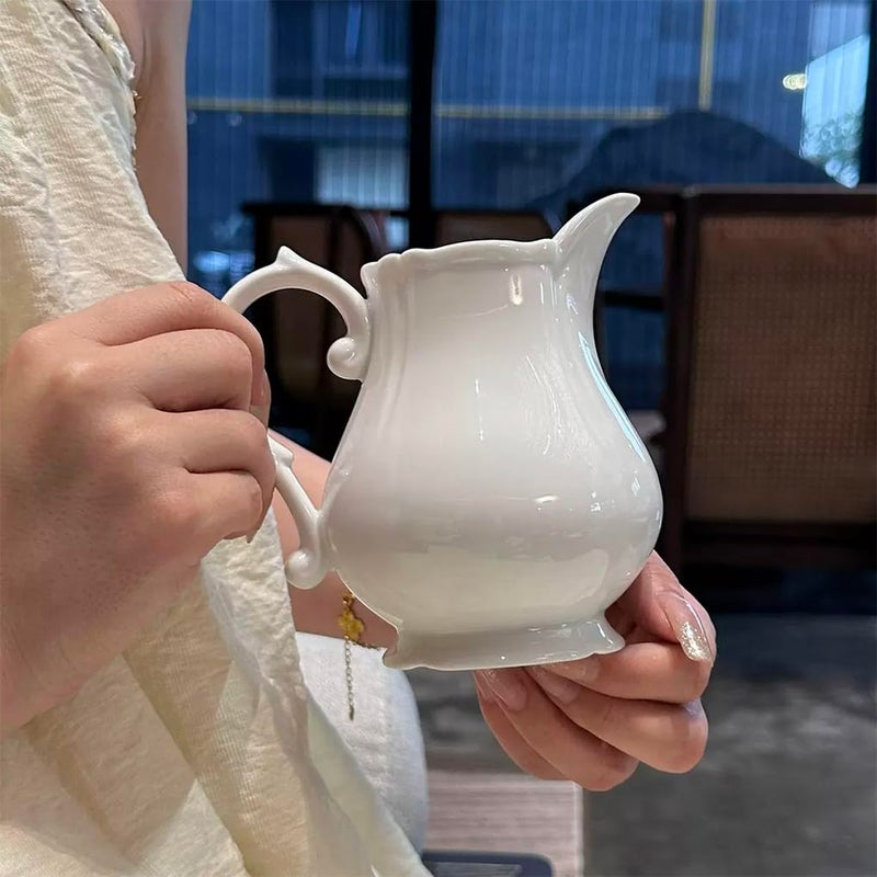 WAIT FLY Vintage Embossed Creamer & Sauce Pitcher - Milk Jug & Serving Pitcher for Kitchen - White Creamer - Image 3