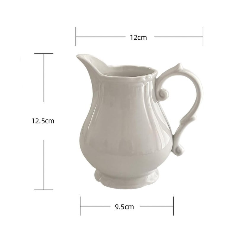 WAIT FLY Vintage Embossed Creamer & Sauce Pitcher - Milk Jug & Serving Pitcher for Kitchen - White Creamer - Image 2