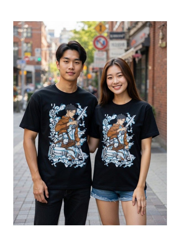 Dirty Lizard 1pc Unisex black t-shirt with Anime print 100% cotton 4 - Image 1