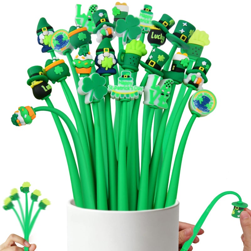 Zhirlyn St Patrick's Day Pens Stress Relief Bobblehead Pen Cute Fun Pens Assorted Kawaii Gel Ink Pen for St. Patrick's Day (St Patrick, 24) - Image 1