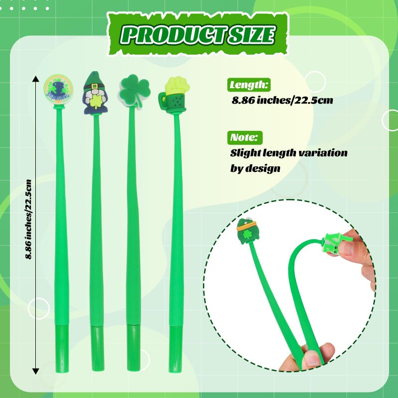 Zhirlyn St Patrick's Day Pens Stress Relief Bobblehead Pen Cute Fun Pens Assorted Kawaii Gel Ink Pen for St. Patrick's Day (St Patrick, 24) - Image 2