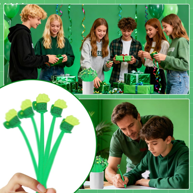 Zhirlyn St Patrick's Day Pens Stress Relief Bobblehead Pen Cute Fun Pens Assorted Kawaii Gel Ink Pen for St. Patrick's Day (St Patrick, 24) - Image 3