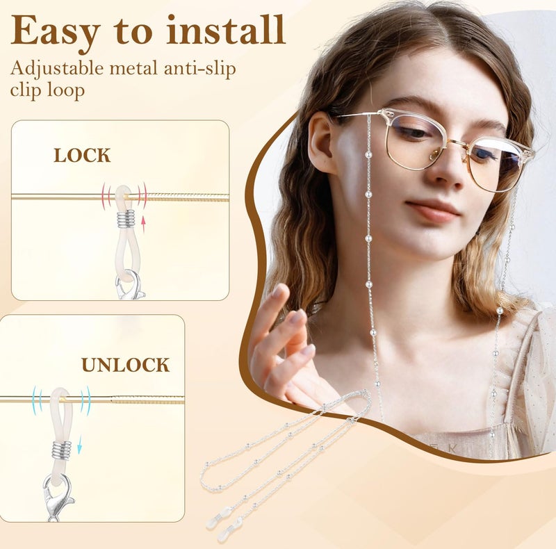 TecoKart Eyeglass Specs Holder Strap | Anti-slip Spectacle Chain with Stylish Beads | Elegant Specs Chain for Women | Secure & Fashionable Eyewear Accessory - Image 3