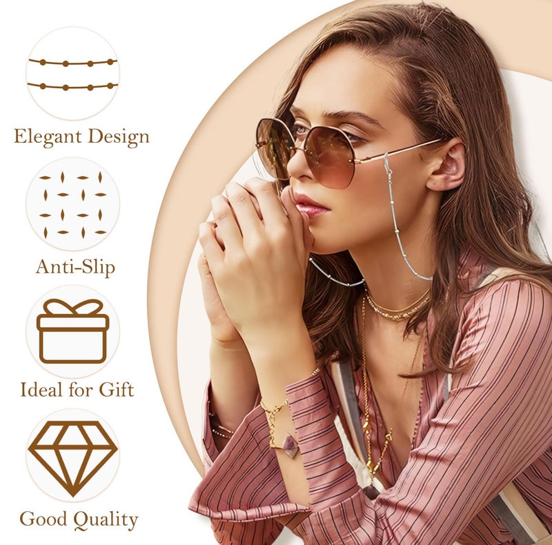 TecoKart Eyeglass Specs Holder Strap | Anti-slip Spectacle Chain with Stylish Beads | Elegant Specs Chain for Women | Secure & Fashionable Eyewear Accessory - Image 4