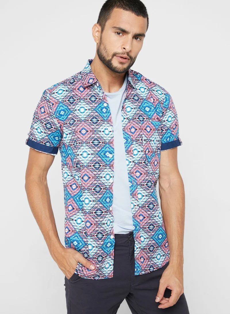 Seventy Five Azetec Print Short Sleeve Shirt