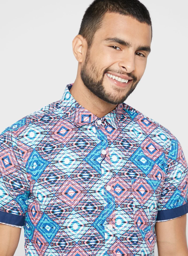 Seventy Five Azetec Print Short Sleeve Shirt