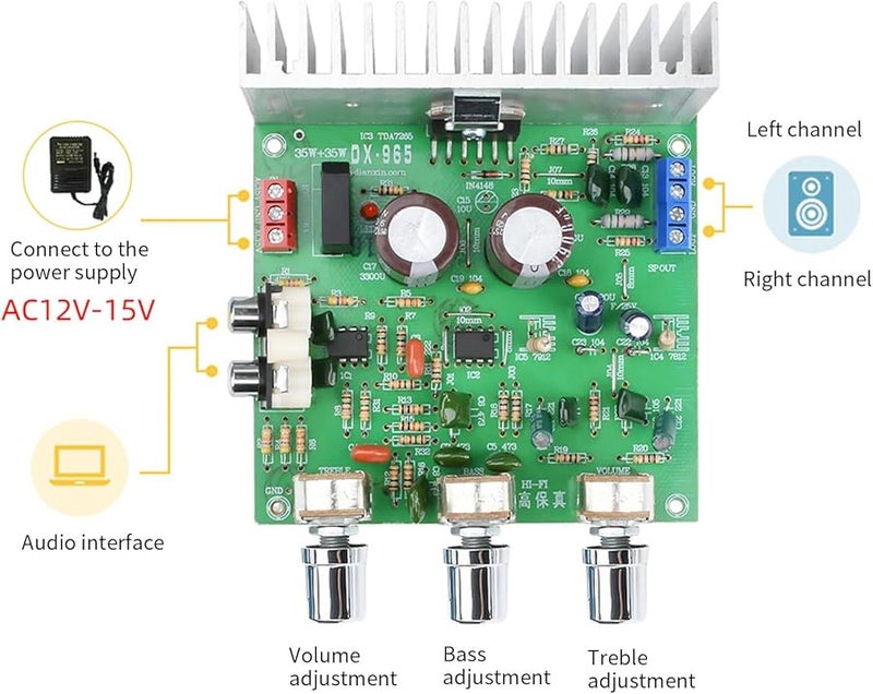 TDA7265 HiFi Amplifier Board With 4558 Preamp Module 12 15V Stereo Audio Home Sound System - Image 3