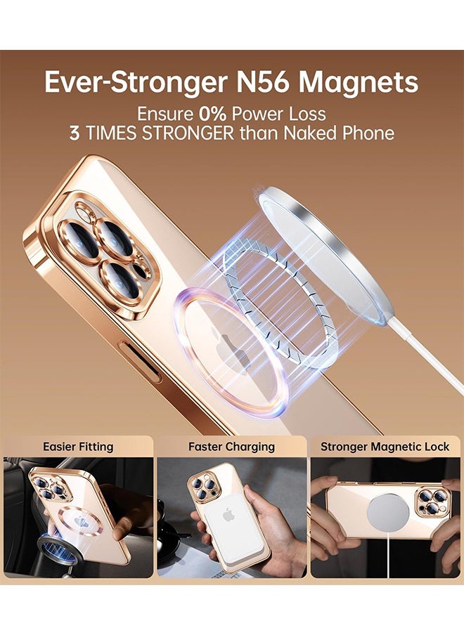 ماركة غير محددة - جراب iPhone 16 Pro Max مع MagSafe، مغناطيس قوي، [غطاء رقيق مقاوم للصدمات] واقي كامل لعدسة الكاميرا، غطاء حماية ناعم مقاوم للصدمات ومقاوم للاصفرار، مضاد للخدش وبصمات الأصابع، ذهبي شفاف - Image 1