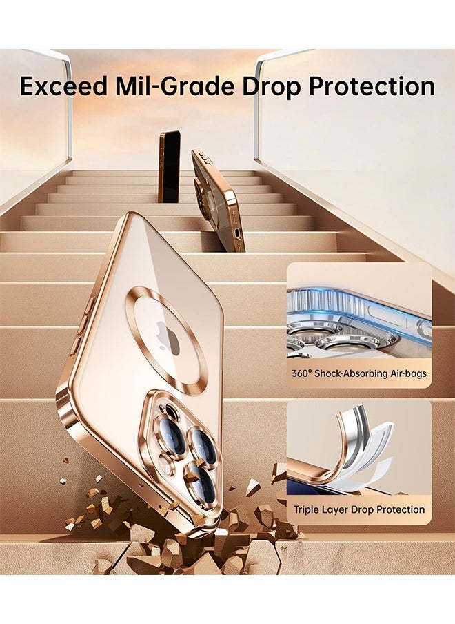 ماركة غير محددة - جراب iPhone 16 Pro Max مع MagSafe، مغناطيس قوي، [غطاء رقيق مقاوم للصدمات] واقي كامل لعدسة الكاميرا، غطاء حماية ناعم مقاوم للصدمات ومقاوم للاصفرار، مضاد للخدش وبصمات الأصابع، ذهبي شفاف - Image 1