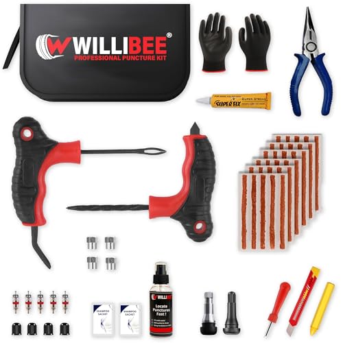 WILLIBEE 17-in-1 (Pack of 20 Strips) Tubeless Tyre Puncture Repair Kit for Car & Bike | Heavy-Duty Puncher Kit (Includes Storage Bag) | Complete Emergency Tyre Fix Set - Image 1