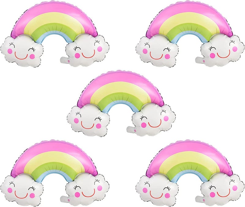 TOYXE Cute Foil Rainbow Balloons Mylar Party Supplies Rainbow Banner Clouds Decorations Set of 5 Pcs - Image 1