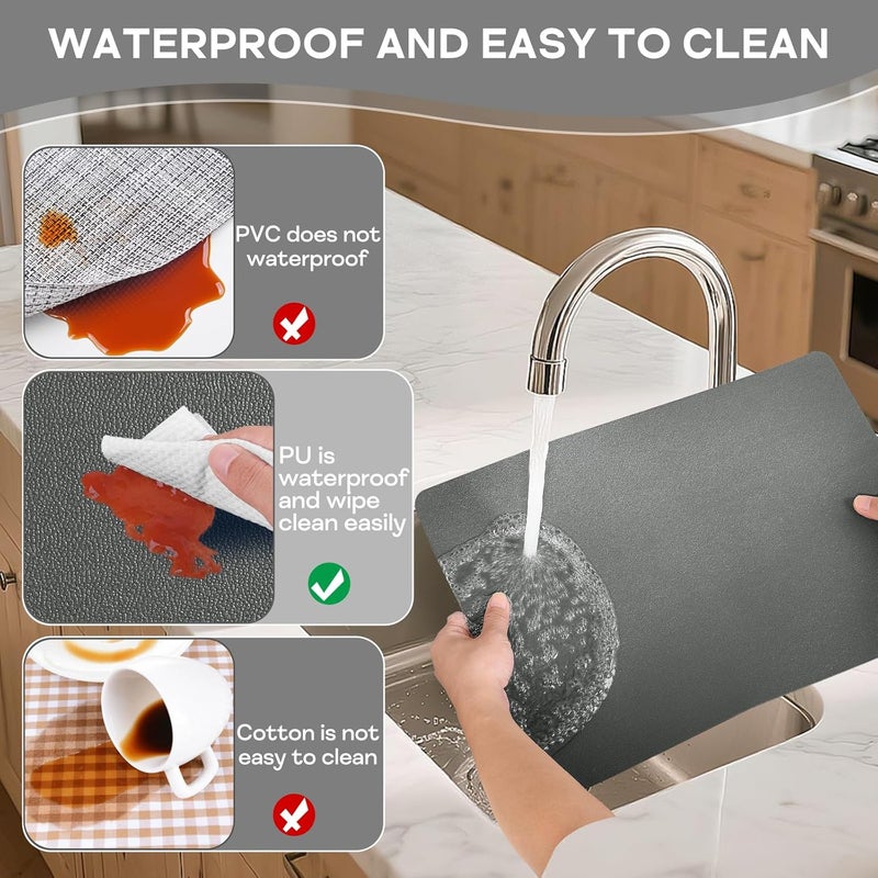 APLKER Faux Leather Placemats Set of 6 Waterproof Table Mats with Coaste | 17×12 In Heat Resistant Place Mats Set of 6 Wipebale & Washable Table Placemats for Kitchen Dining Indoor & Outdoor DeepGray - Image 5