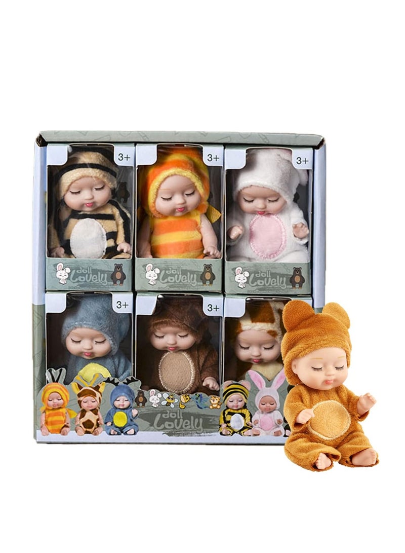 4 Inch Mini Baby Dolls 6pcs Gift Set, Cute Small Baby Doll Toys with Animal Clothes, Suitability Kids 3 and up A Edition - Image 1