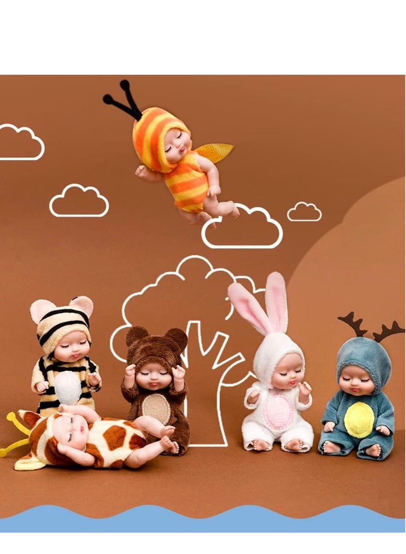 4 Inch Mini Baby Dolls 6pcs Gift Set, Cute Small Baby Doll Toys with Animal Clothes, Suitability Kids 3 and up A Edition - Image 4