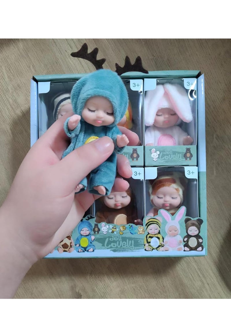 4 Inch Mini Baby Dolls 6pcs Gift Set, Cute Small Baby Doll Toys with Animal Clothes, Suitability Kids 3 and up A Edition - Image 5