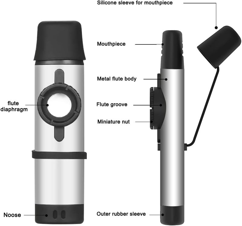Oxsubor Upgrade Metal Kazoo, Adjustable Tone Professional Aluminum Alloy Kazoo with Five Flute Diaphragms, Food Grade Mouthpiece with Cover and Sling Design Kazoos for Adults/Music Lovers (Silver Kazoo) - Image 5