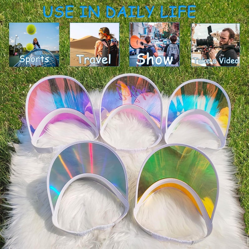 Beevarn Store 5 Pack Sun Visor Hats Women Clear Colorful Party Outdoor Sports Beach Golf Cap - Image 3