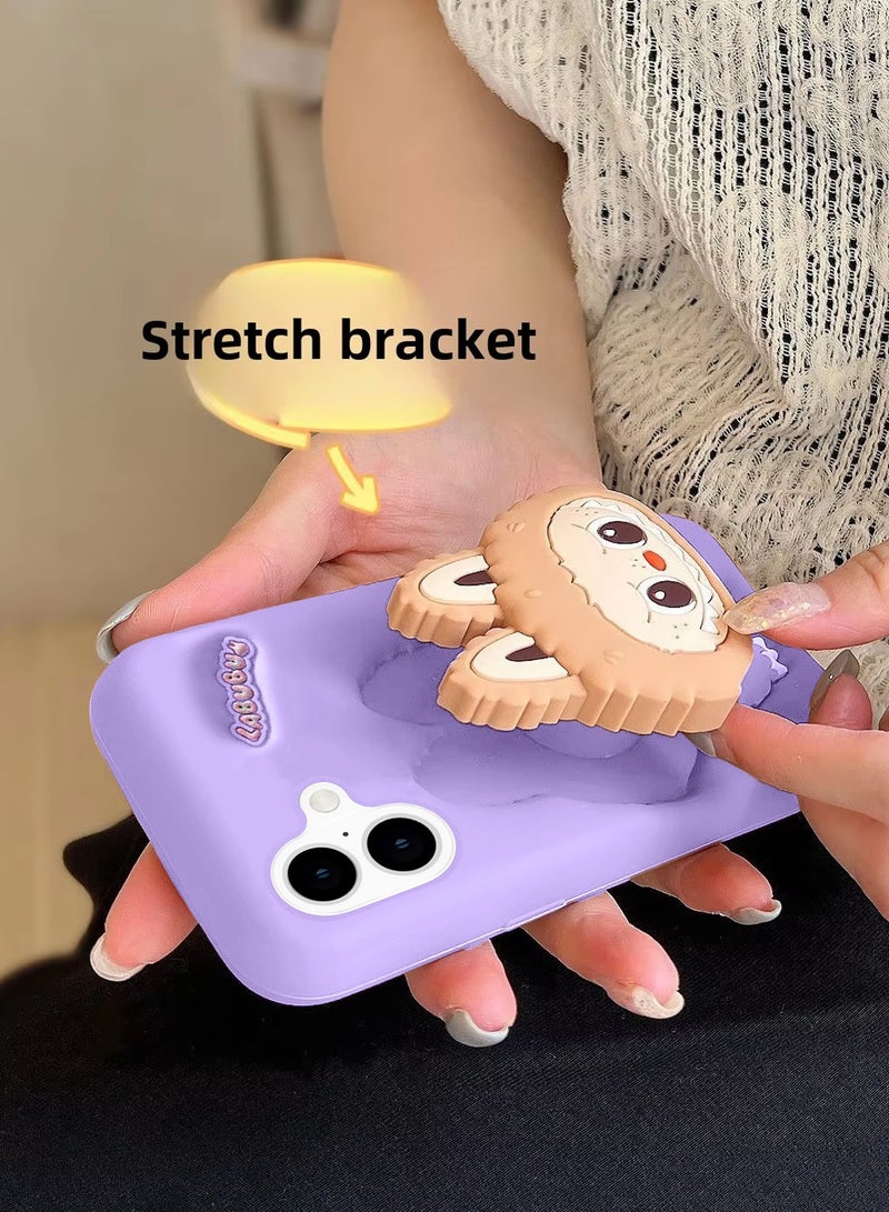 Wtech Apple iPhone 16 Plus 5G 2024 3D Labubu Cartoon Pop Case, Premium Soft Liquid Jelly Silicone Case with Phone Holder Cool Full Protective Cute Aesthetic Case Cover - Lavender - Image 3