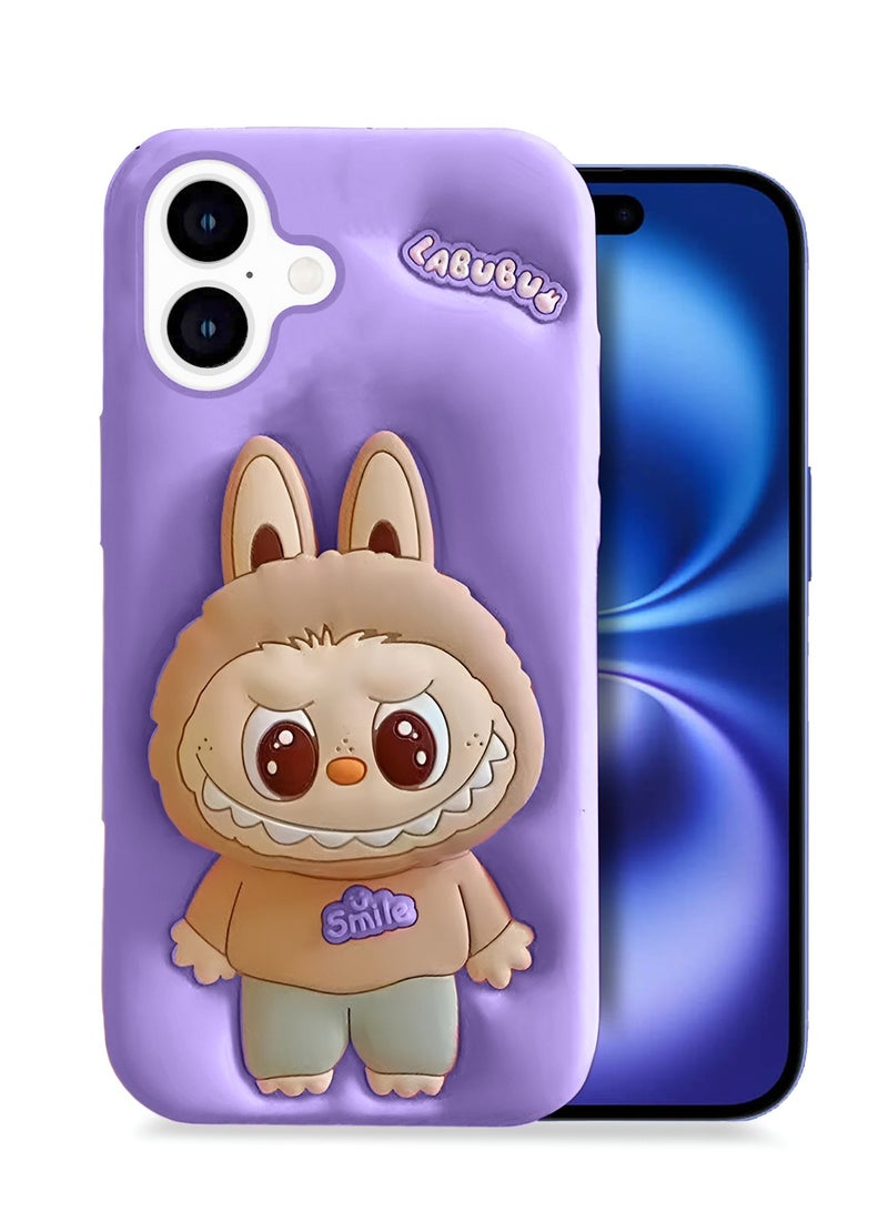 Wtech Apple iPhone 16 Plus 5G 2024 3D Labubu Cartoon Pop Case, Premium Soft Liquid Jelly Silicone Case with Phone Holder Cool Full Protective Cute Aesthetic Case Cover - Lavender - Image 1