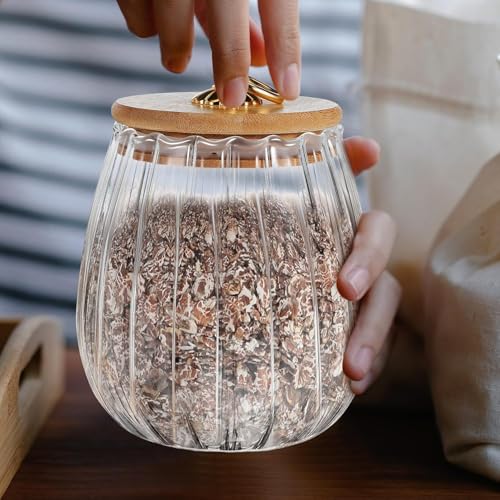 bellemax 700ML Clear Glass Storage Jar With Air Tight Wooden Lids- Airtight Food Jars Glass Kitchen Containers For Pantry, Pickle Jar, Sugar Pasta Cereal Flour Sugar Storage Jar (BM-09, Set of 2) - Image 3