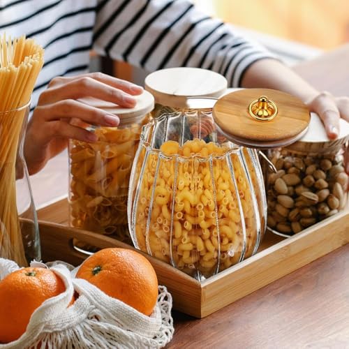 bellemax 700ML Clear Glass Storage Jar With Air Tight Wooden Lids- Airtight Food Jars Glass Kitchen Containers For Pantry, Pickle Jar, Sugar Pasta Cereal Flour Sugar Storage Jar (BM-09, Set of 2) - Image 4