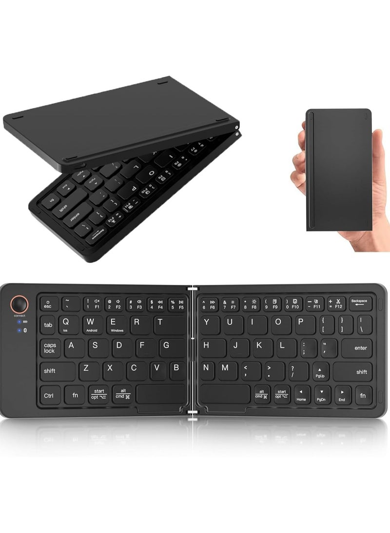 Foldable Bluetooth Keyboard - Ultra Slim, Portable, Pocket Size, Rechargeable Wireless Full Size Travel Keyboard, Compatible with iOS, Android, Windows, for Smartphone, Tablet, Ipad, Iphone, Laptop - Image 1