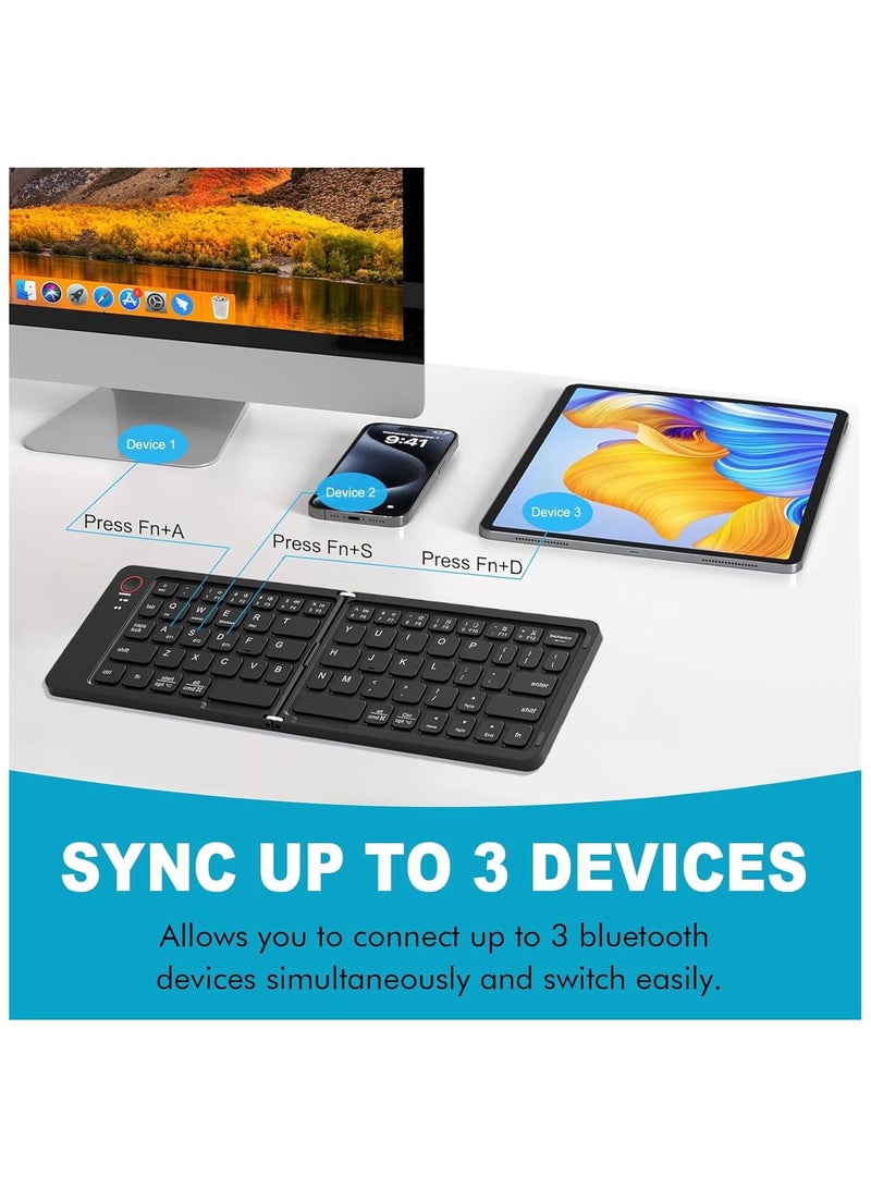 Foldable Bluetooth Keyboard - Ultra Slim, Portable, Pocket Size, Rechargeable Wireless Full Size Travel Keyboard, Compatible with iOS, Android, Windows, for Smartphone, Tablet, Ipad, Iphone, Laptop - Image 2