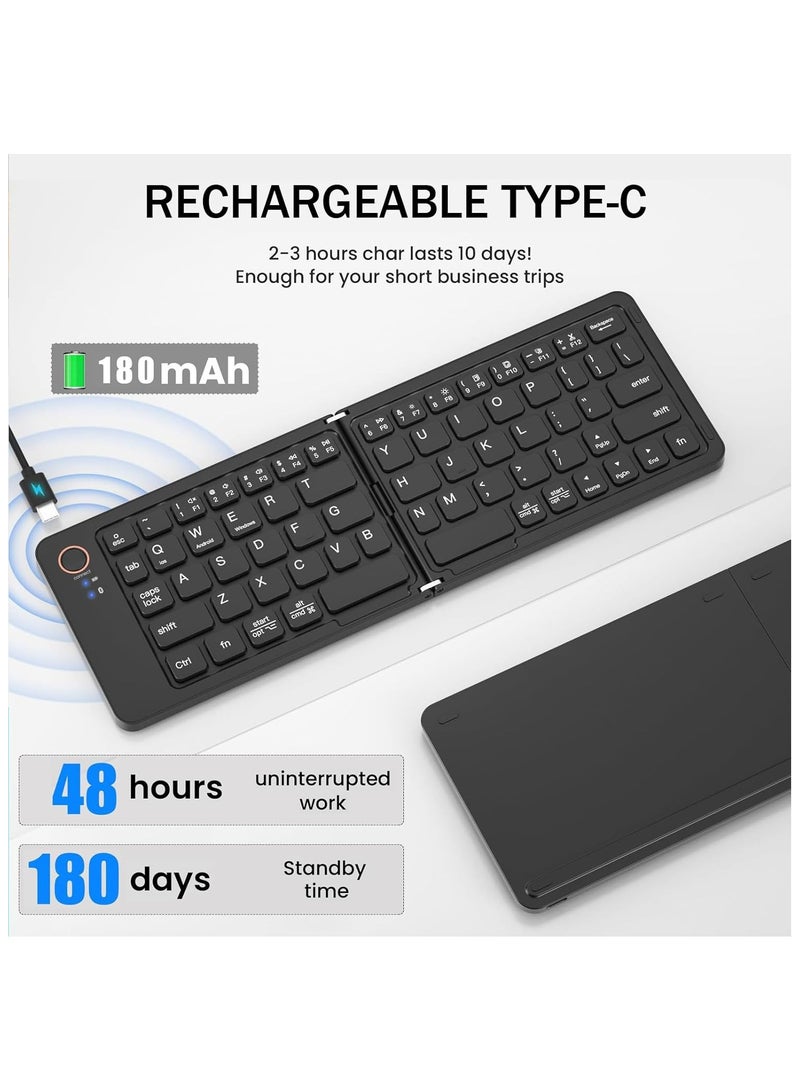 Foldable Bluetooth Keyboard - Ultra Slim, Portable, Pocket Size, Rechargeable Wireless Full Size Travel Keyboard, Compatible with iOS, Android, Windows, for Smartphone, Tablet, Ipad, Iphone, Laptop - Image 3