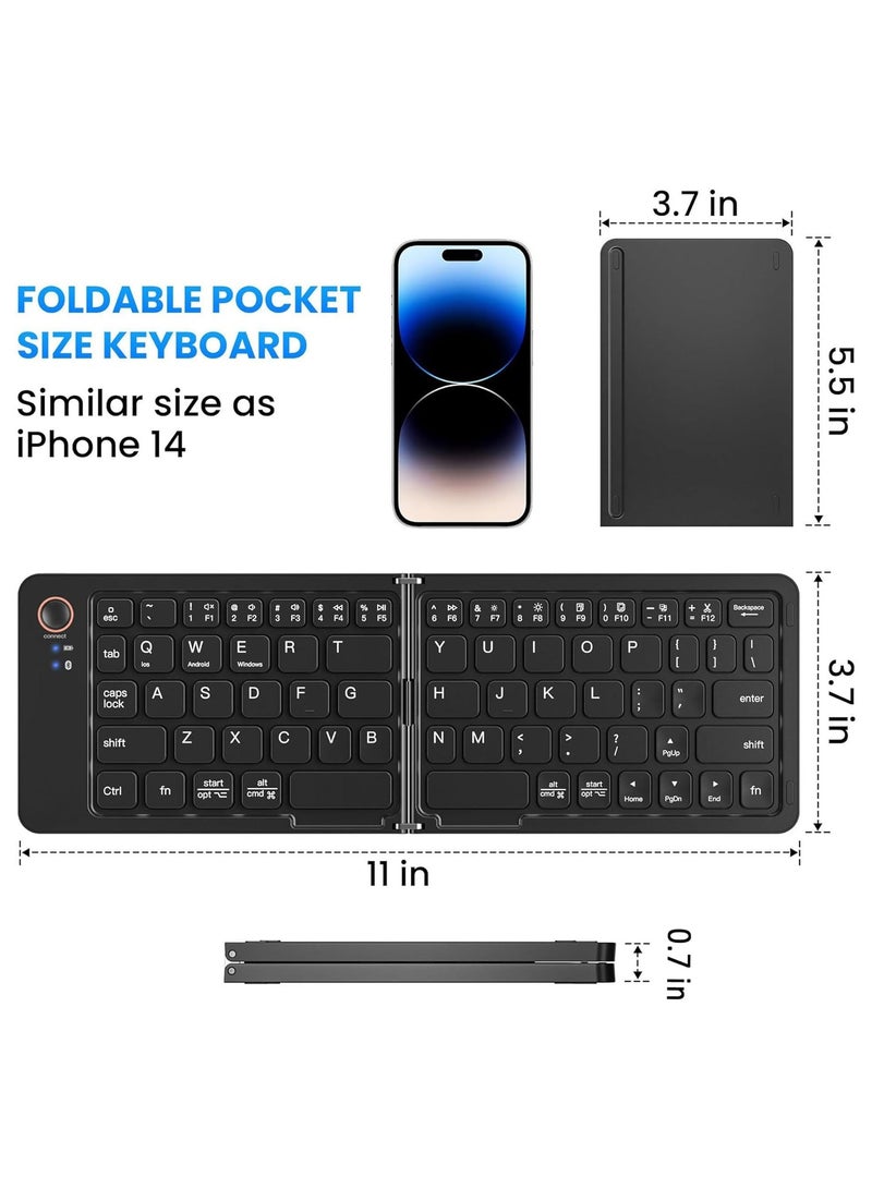 Foldable Bluetooth Keyboard - Ultra Slim, Portable, Pocket Size, Rechargeable Wireless Full Size Travel Keyboard, Compatible with iOS, Android, Windows, for Smartphone, Tablet, Ipad, Iphone, Laptop - Image 4