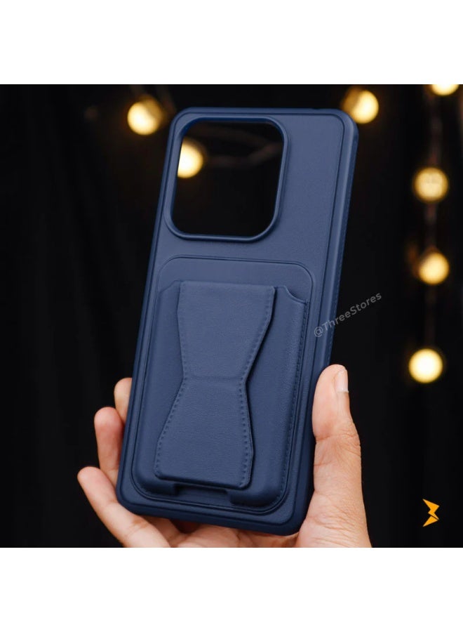 Leather Case Compatible for REDMI NOTE 14 PRO PLUS Shockproof Leather Back Card Storage & case built-in Stand PU leather for a stylish look, comfortable grip (Blue) - Image 2